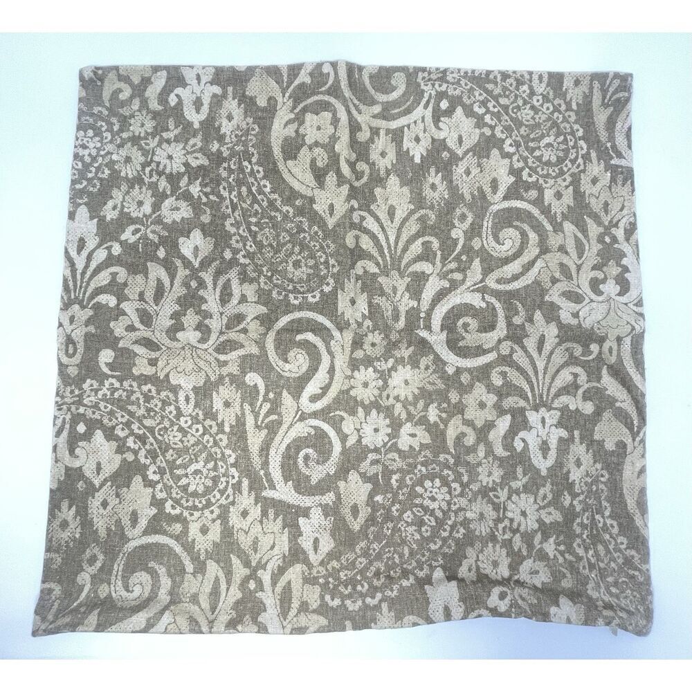 Pottery Barn 20x20” Square Accent Pillow Paisley Linen Blend Beige Tan Brown - Picture 4 of 5